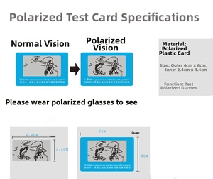 Polarized test card for sunglasses with fisherman pattern and measurement detail