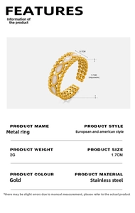 Detail view of 18K gold plated stainless steel ring showing width and adjustable diameter