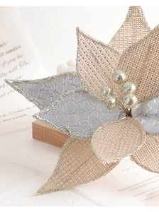 Champagne gold burlap decorative flower with silver texture and sparkling glitter finish