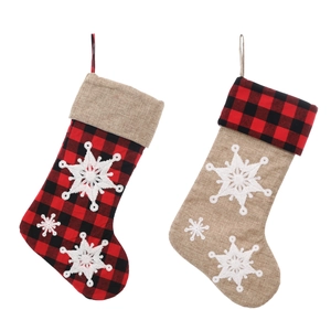 22-inch Christmas stockings with embroidered snowflakes and classic buffalo plaid patterns