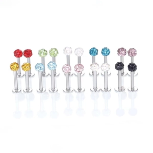 Sparkling Shamballa pave crystal ball labret studs in multiple vibrant colors
