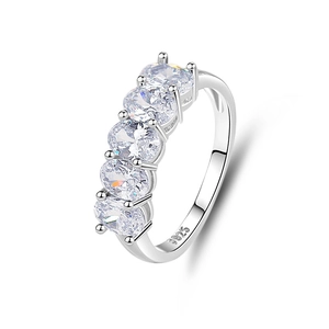 Elegant S925 sterling silver ring featuring five oval-cut sparkling cubic zirconia stones