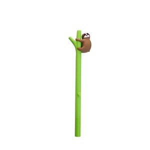 Creative sloth-themed green bamboo neutral pen with cute brown character for school kids