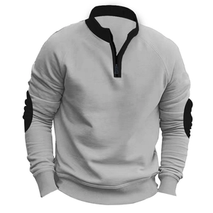 Men Quarter Zip Sweatshirt Polyester Fleece Lined Stand Collar Contrast Color Pullover Long Sleeve Casual Outdoor Tops