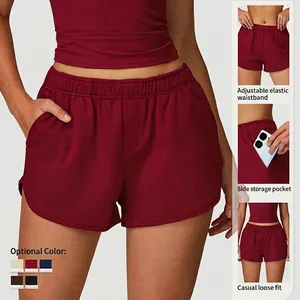 Short de sport taille haute pour femme avec poches latérales, cinq couleurs disponibles