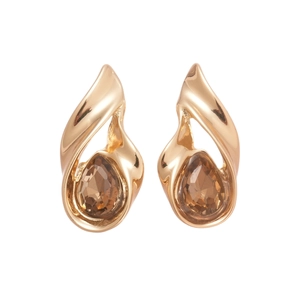 Vintage gold teardrop earrings with brown rhinestones for women in a luxury aesthetic
