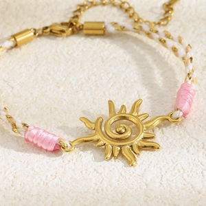 Bracelet soleil minimaliste plaqué or 18 carats avec cordon rose et chaîne réglable