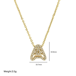 Gold 18k plated initial A letter pendant necklace with sparkling cubic zirconia inlay