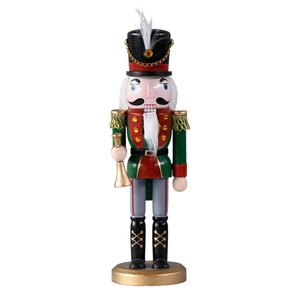 25cm green nutcracker soldier with white feather and trumpet for Christmas decor