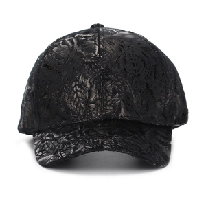 Berretto da baseball nero da donna con trama jacquard piuma metallica e visiera curva