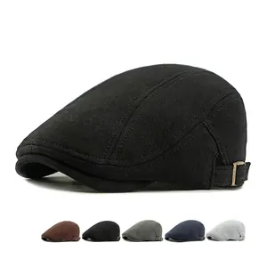 Retro British Knitted Cotton Beret Flat Cap Newsboy Hat For Men Women Adjustable Metal Buckle Vintage Casual