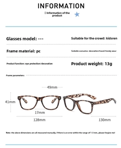 Tableau des tailles détaillé et fiche technique des lunettes léopard pour enfants