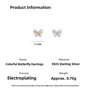 Detailed view of S925 sterling silver butterfly stud earrings with dimensions 9x7mm
