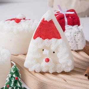 Santa Claus and Christmas tree scented candle set in wooden tray for festive home decor