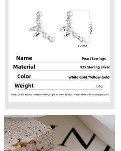 Macro view of 925 sterling silver ear cuff with four pearls and exact dimensions
