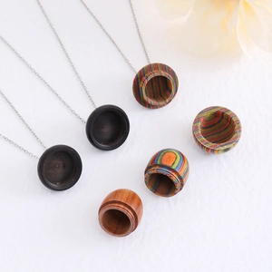 Natural wood acorn locket necklace with adjustable metal chain in various wood finishes