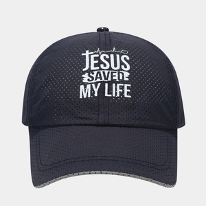 Breathable mesh baseball cap with Jesus Saved My Life print and cross graphic