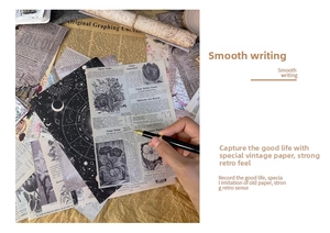 Macro view of vintage junk journal paper featuring botanical prints and old newspaper patterns