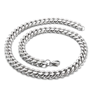 Polished silver titanium steel Cuban link chain necklace with lobster clasp closure