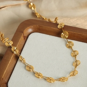 Unique golden geometric spiral disk necklace set made of durable titanium steel
