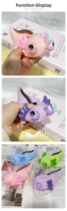 Detail showing eye-popping function and colorful chameleon squeeze toys in packaging