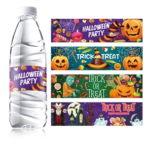 Halloween Water Bottle Stickers Waterproof Labels Cartoon Pumpkin Ghost Vampire Zombie Patterns For Party Atmosphere Decoration