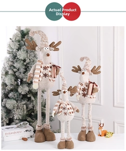 Three-piece Christmas reindeer plush set with plaid scarves and telescopic long legs