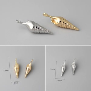 Detail view of 22mm x 6mm conch pendants in gold and silver finish for jewelry DIY