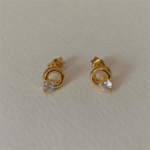 925 Sterling Silver Stud Earrings Round Circle Zircon Geometric Minimalist Korean Style Elegant Jewelry For Women