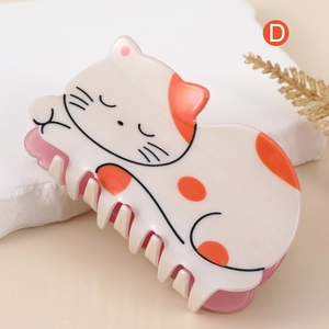 Cute acetate cat hair claw clip for women in cream white with orange spots