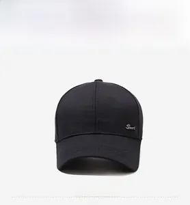 Front view of black cotton baseball cap featuring a silver metallic Sport emblem