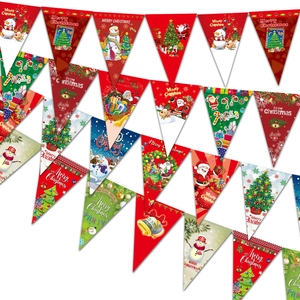 Christmas triangular bunting banner with cartoon Santa and snowman patterns for party decor