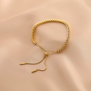 Minimalist 18K gold wheat chain braided adjustable stainless steel bracelet for women