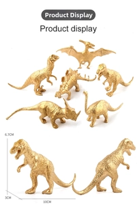 Detailed size view of golden 10cm mini dinosaur models for party decorations