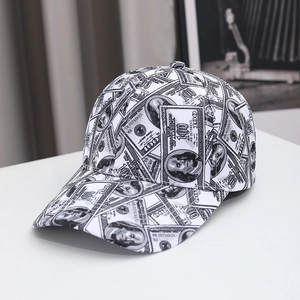 Casquette de baseball moderne avec imprimé billets de dollar US et visière noire tendance