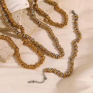 Minimalist 18K gold plated S925 silver necklace with two-tone twisted chain links