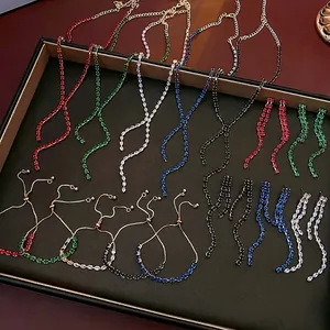 Luxury zircon tassel necklace set with matching bracelet and earrings in five colors
