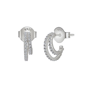 S925 sterling silver double C-shaped hoop earrings with sparkling cubic zirconia inlay