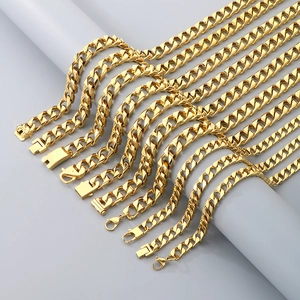 Various sizes of gold Cuban link chains with lobster and plug clasps for DIY jewelry