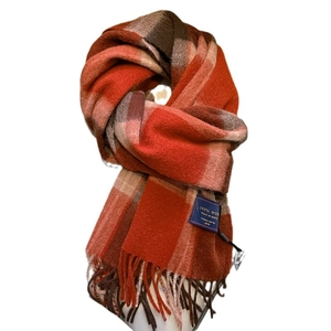Écharpe classique à carreaux en 100% laine rouge et marron avec finitions à franges
