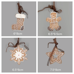 Detailed dimensions of gingerbread man, snowflake, and star resin Christmas ornaments