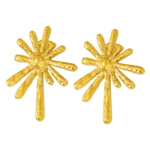 18K gold plated stainless steel stud earrings with irregular sunburst hammered texture