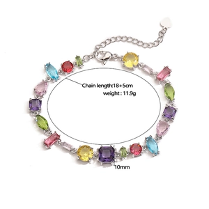 Regenbogen Edelstein Armband mit bunten Zirkonia und vergoldeter Kette für Damen