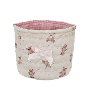 Cesta de almacenamiento cilíndrica de osos con lazo rosa para organizar el escritorio
