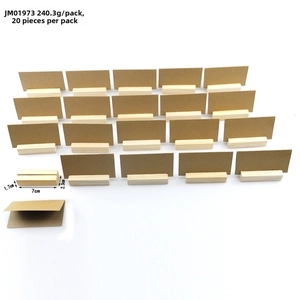 Set of 20 natural wood card holders for table numbers with blank kraft paper cards