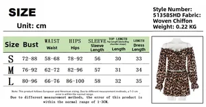 Size chart for leopard print long sleeve top and mini skirt set with measurements in cm