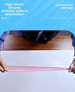 Elastic pink silicone travel bottle sleeve showing four times stretch durability