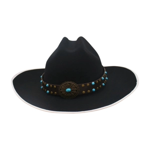 Western Cowboy Fedora Hat Faux Wool Felt With Leather Belt Turquoise Metal Buckle Retro Bohemian Wide Brim Accessory