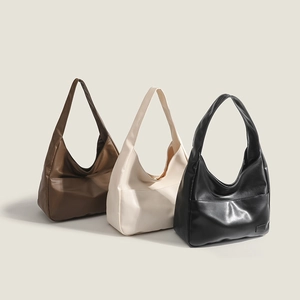 Vintage large capacity shoulder hobo bag in coffee, beige, and black colors