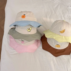 Kids Bucket Hat Fruit Embroidery Wavy Petal Brim Sun Protection Breathable Outdoor Fishermans Cap For Toddlers Girls Boys